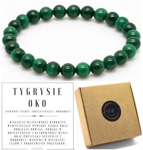 BRANSOLETKA TYGRYSIE OKO ZIELONE 6MM ELASTYCZNA
