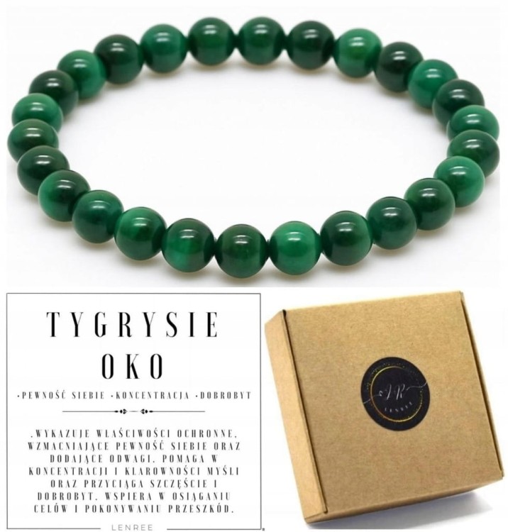 BRANSOLETKA TYGRYSIE OKO ZIELONE 6MM ELASTYCZNA