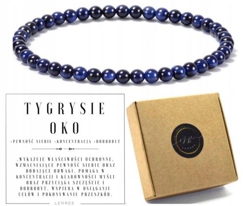 Bransoletka TYGRYSIE OKO Niebieskie 4 mm pewność siebie koncentracja
