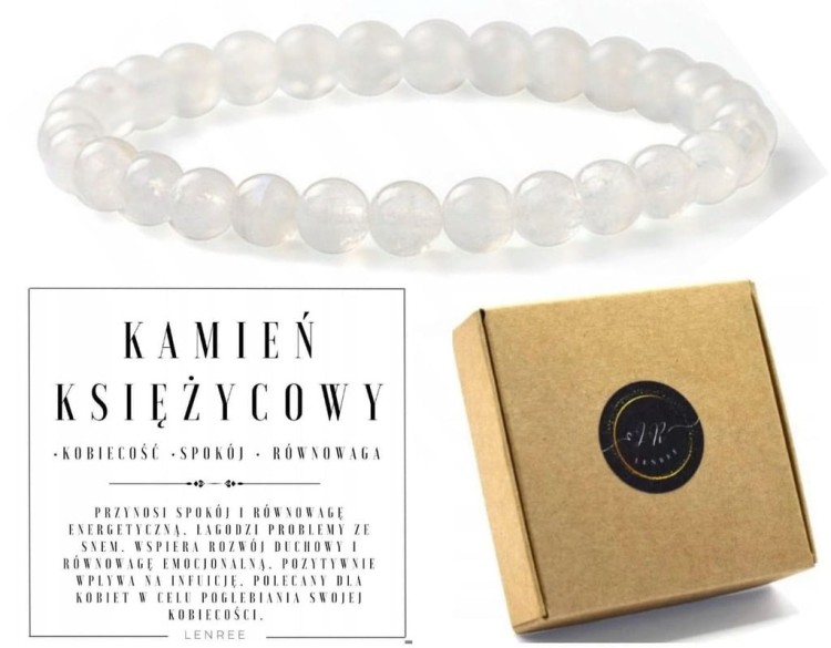 Bransoletka KAMIEŃ KSIĘŻYCOWY 6mm kobiecość spokój równowaga