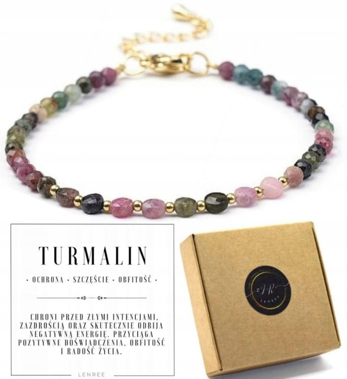 BRANSOLETKA TURMALIN TĘCZOWY OCHRONA SZCZĘŚCIE OBFITOŚĆ