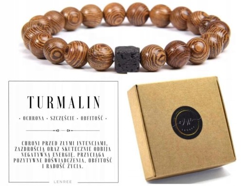 BRANSOLETKA DREWNO TURMALIN OCHRONA SIŁA ENERGIA