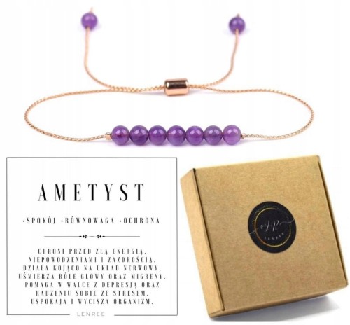 Bransoletka damska AMETYST regulowana 18 cm kamień spokój równowaga ochrona