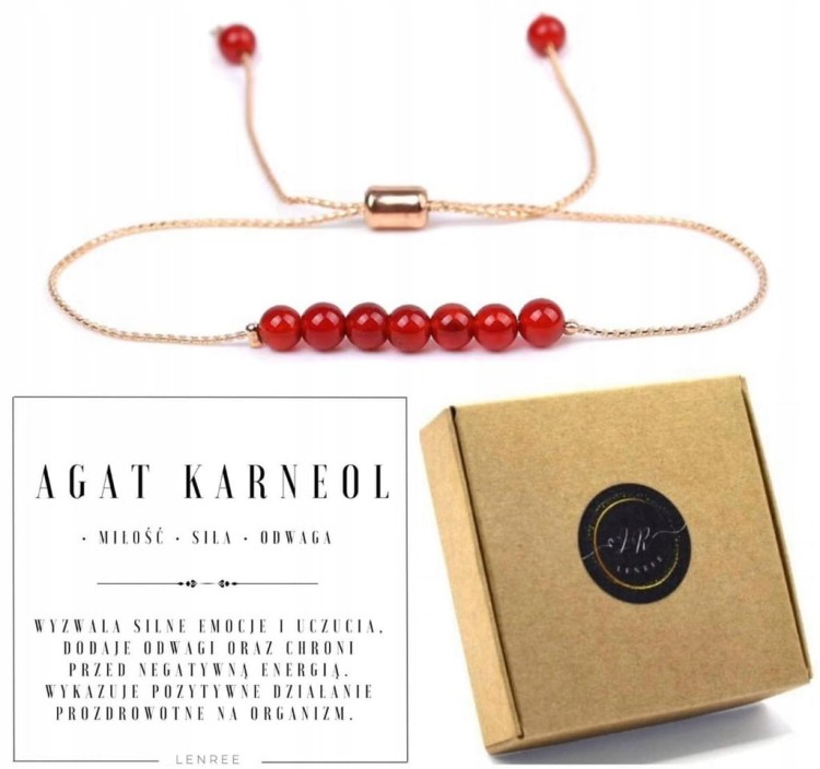 Bransoletka damska AGAT KARNEOL regulowana odwaga miłość energia LENREE