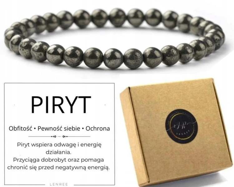 Bransoletka damska PIRYT 6mm naturalny kamień ochrona dobrobyt LENREE