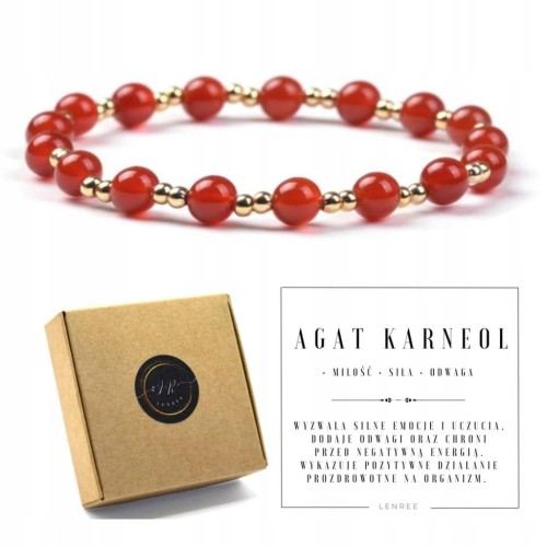 Bransoletka damska AGAT KARNEOL kamienie naturalne + pudełko