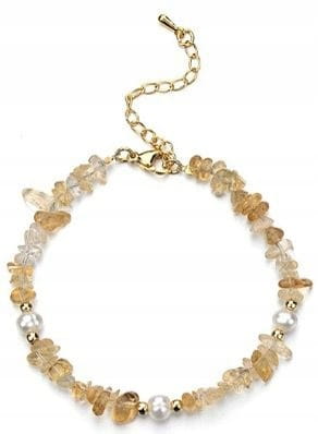 BRANSOLETKA DAMSKA CYTRYN PERŁA KAMIENIE NATURALNE STAL CHIRURGICZNA ZŁOTE