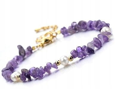 Bransoletka damska ametyst perła kamienie stal chirurgiczna złote