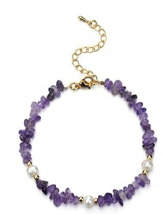 Bransoletka damska ametyst perła kamienie stal chirurgiczna złote