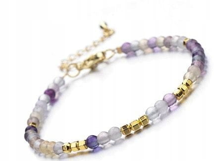 Bransoletka damska fluoryt hematyt kamienie stal chirurgiczna regulowana