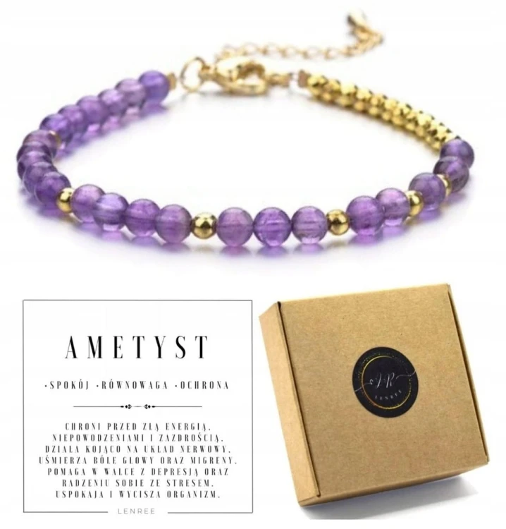 Bransoletka damska ametyst hematyt kamienie naturalne regulowana