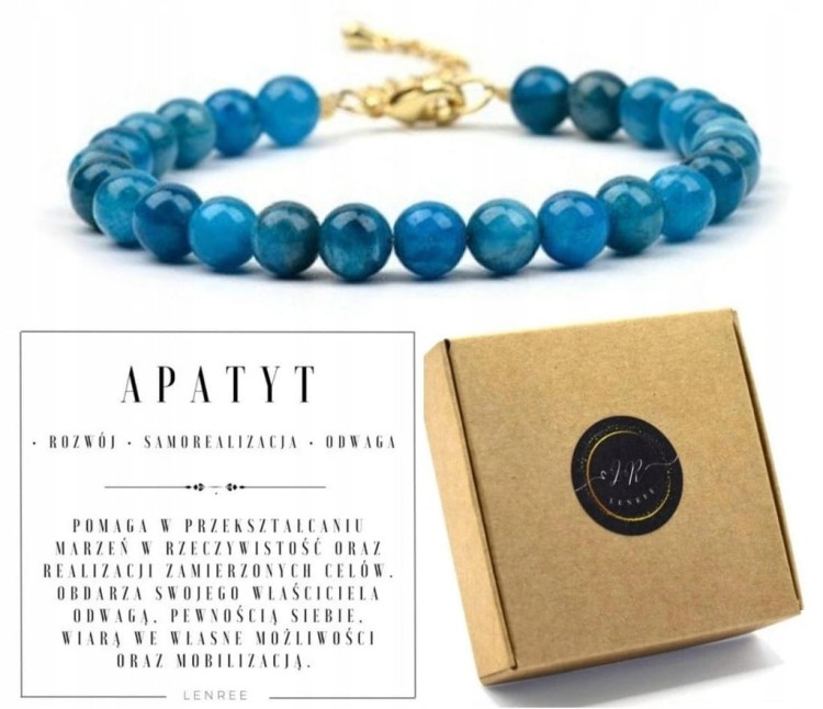 Bransoletka damska apatyt kamienie naturalne regulowana złote zapięcie