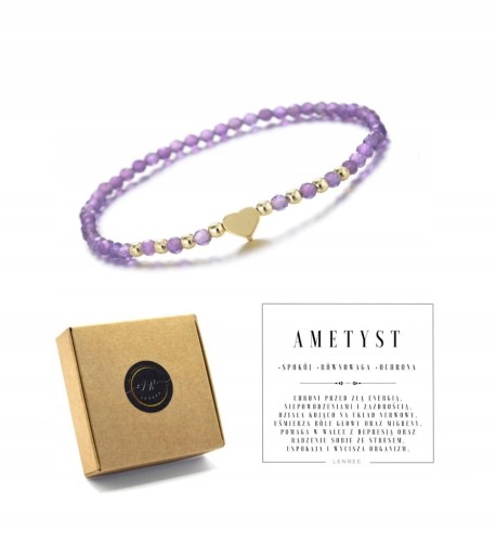 Bransoletka damska ametyst serce kamienie naturalne