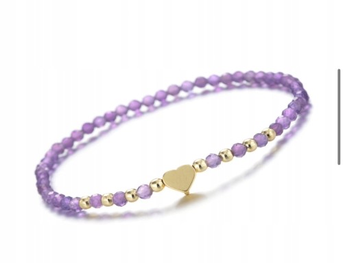 Bransoletka damska ametyst serce kamienie naturalne