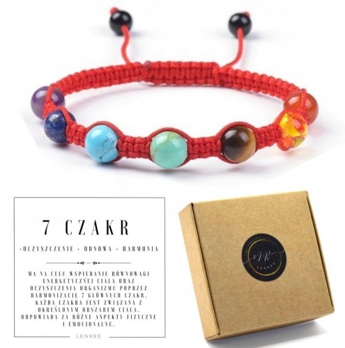 Bransoletka damska 7 czakr czerwona sznurek regulowana kamienie energia