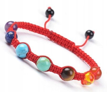 Bransoletka damska 7 czakr czerwona sznurek regulowana kamienie energia