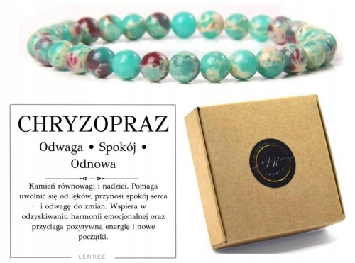 Bransoletka chryzopraz 6mm naturalny kamień odwaga i spokój LENREE