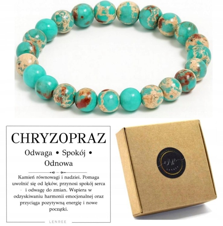Bransoletka chryzopraz 8mm naturalny kamień spokój i odwaga LENREE