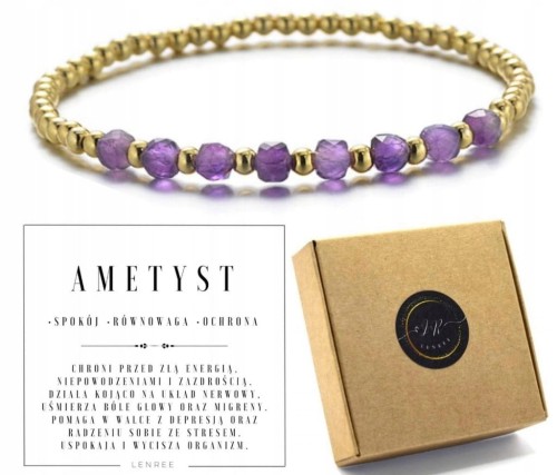 Bransoletka ametyst i złoty hematyt spokój ochrona równowaga
