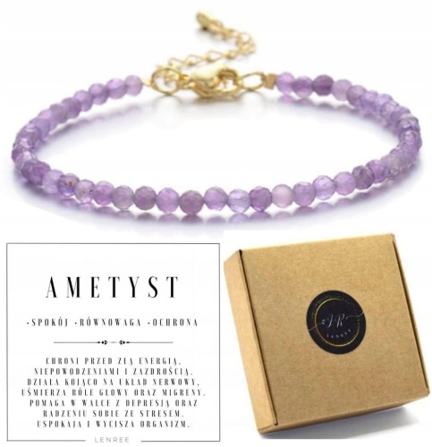 Bransoletka AMETYST naturalne kamienie regulowana złoto LENREE