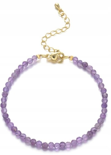 Bransoletka AMETYST naturalne kamienie regulowana złoto LENREE