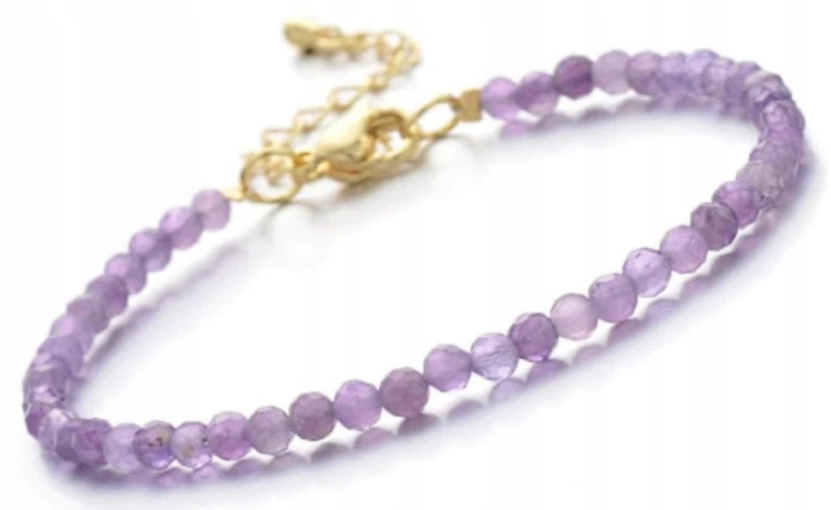 Bransoletka AMETYST naturalne kamienie regulowana złoto LENREE