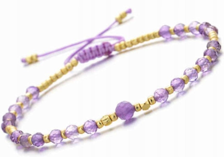 Bransoletka AMETYST sznurek regulowana złote dodatki LENREE