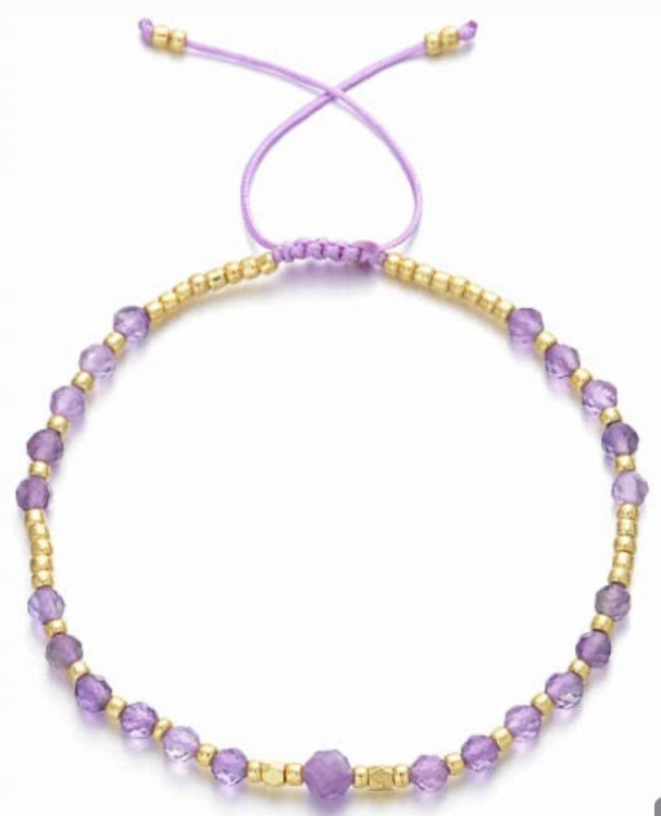 Bransoletka AMETYST sznurek regulowana złote dodatki LENREE