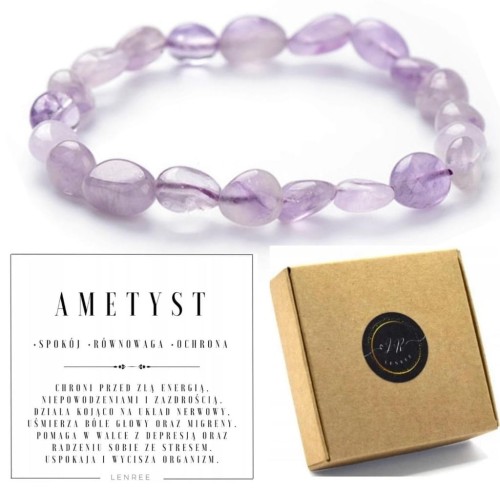 Bransoletka AMETYST nieregularne kamienie elastyczna naturalna LENREE
