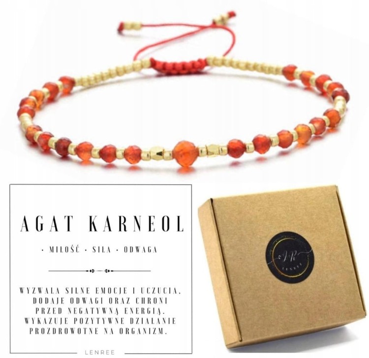 Bransoletka AGAT KARNEOL naturalny kamień miłość i odwaga LENREE