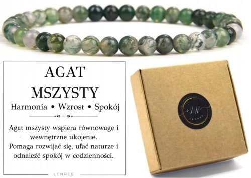 Bransoletka AGAT MSZYSTY 4 mm naturalne kamienie unisex LENREE