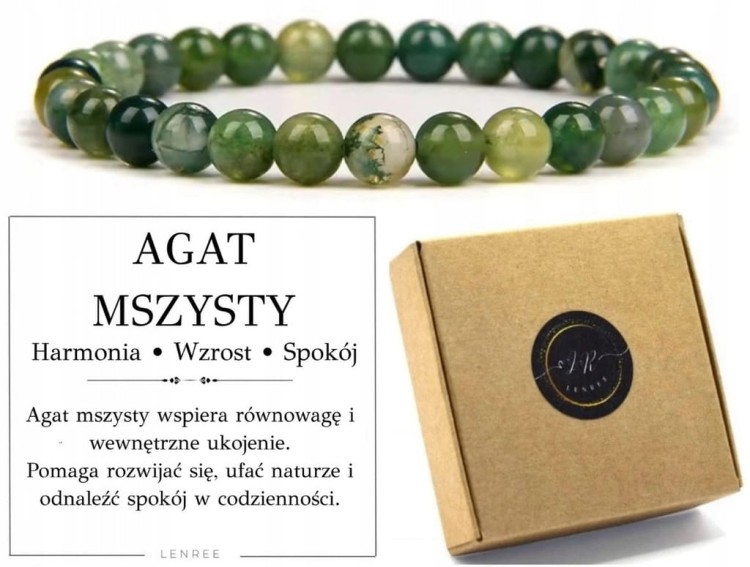 Bransoletka AGAT MSZYSTY 6 mm naturalne kamienie unisex LENREE