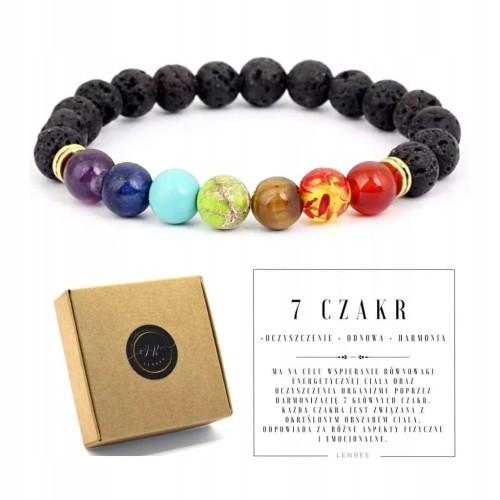 BRANSOLETKA 7 CZAKR KAMIENIE NATURALNE LAWA WULKANICZNA + PUDEŁKO