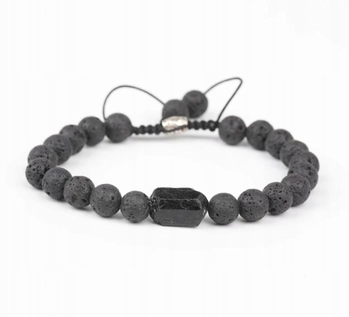 Bransoletka damska/męska TURMALIN - LAWA WULKANICZNA kamienie naturalne