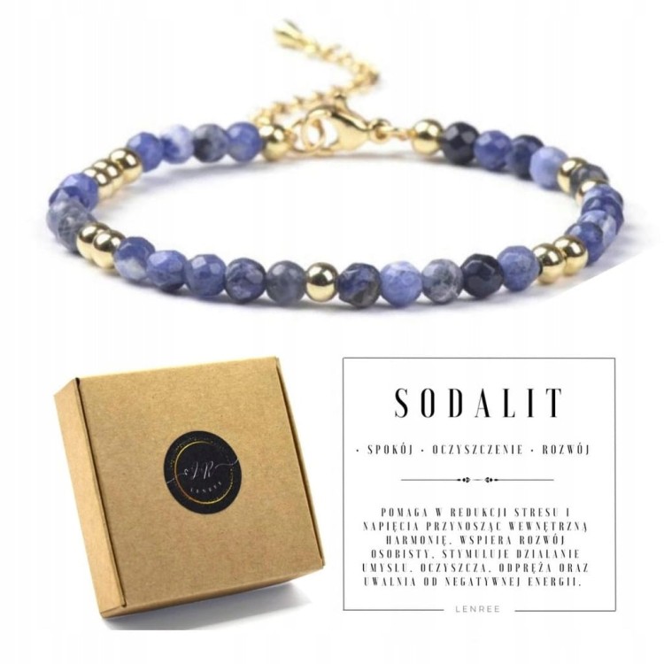 Bransoletka damska zapinana SODALIT kamienie naturalne + pudełko