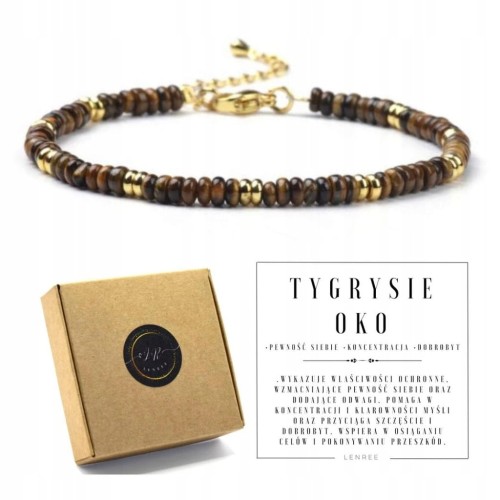 BRANSOLETKA DAMSKA ZAPINANA TYGRYSIE OKO KAMIENIE NATURALNE + PUDEŁKO