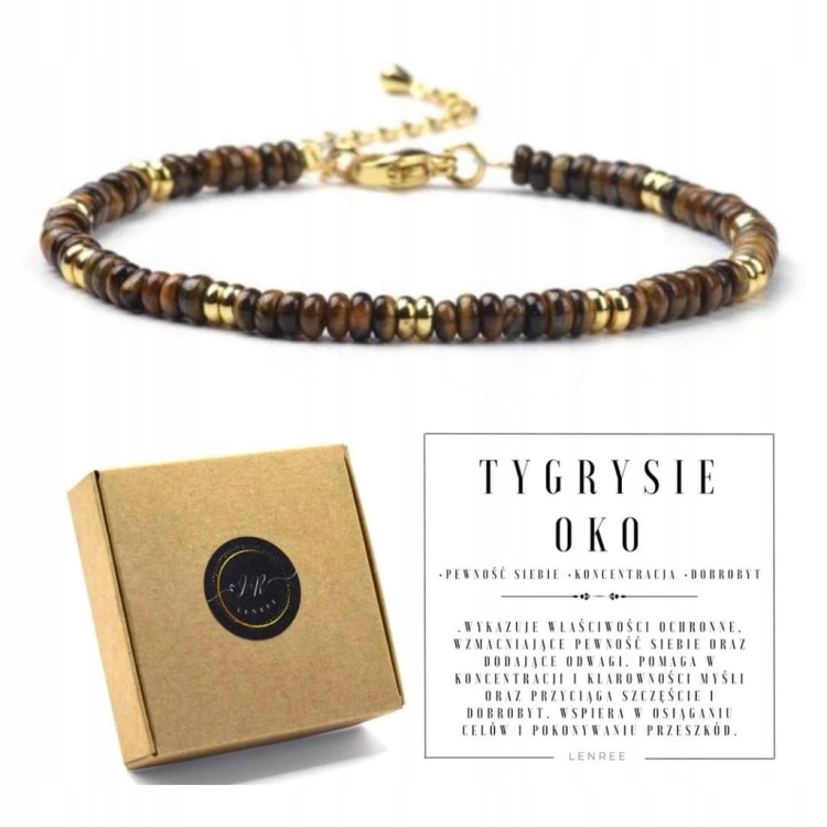 BRANSOLETKA DAMSKA ZAPINANA TYGRYSIE OKO KAMIENIE NATURALNE + PUDEŁKO