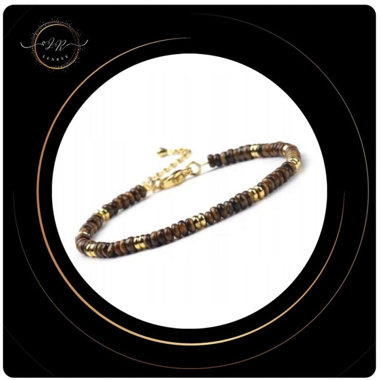 BRANSOLETKA DAMSKA ZAPINANA TYGRYSIE OKO KAMIENIE NATURALNE + PUDEŁKO