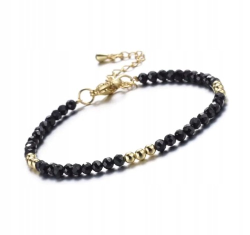 Bransoletka damska zapinana TURMALIN CZARNY kamienie naturalne + pudełko