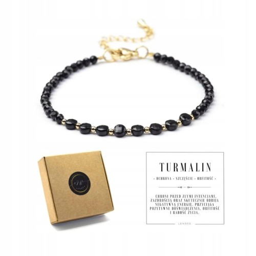 BRANSOLETKA DAMSKA ZAPINANA TURMALIN CZARNY KAMIENIE NATURALNE + PUDEŁKO