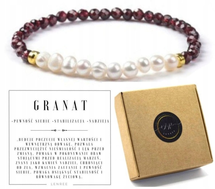 Bransoletka Granat i Perły – odwaga, pewność siebie, prezent