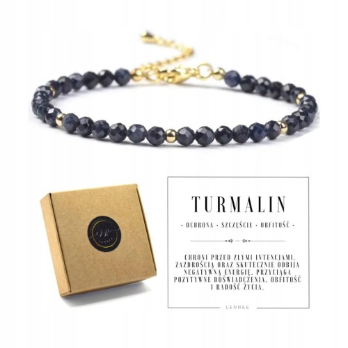 Bransoletka damska zapinana TURMALIN CZARNY kamienie naturalne + pudełko
