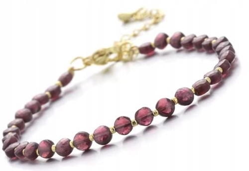 Bransoletka GRANAT naturalny kamień elegancka złote akcenty LENREE