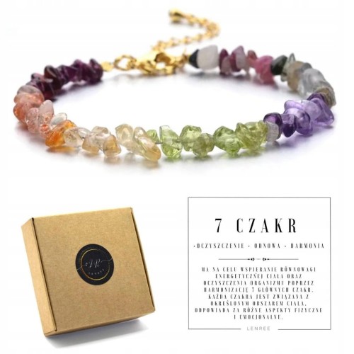 Bransoletka damska zapinana 7 CZAKR kamienie naturalne joga + pudełko