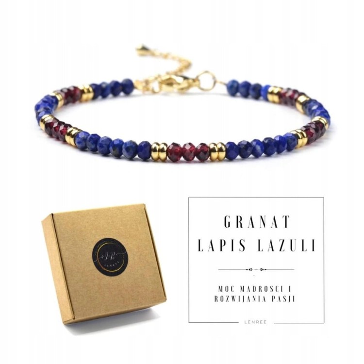 BRANSOLETKA DAMSKA ZAPINANA LAPIS LAZULI - GRANAT - KAMIENIE NATURALNE