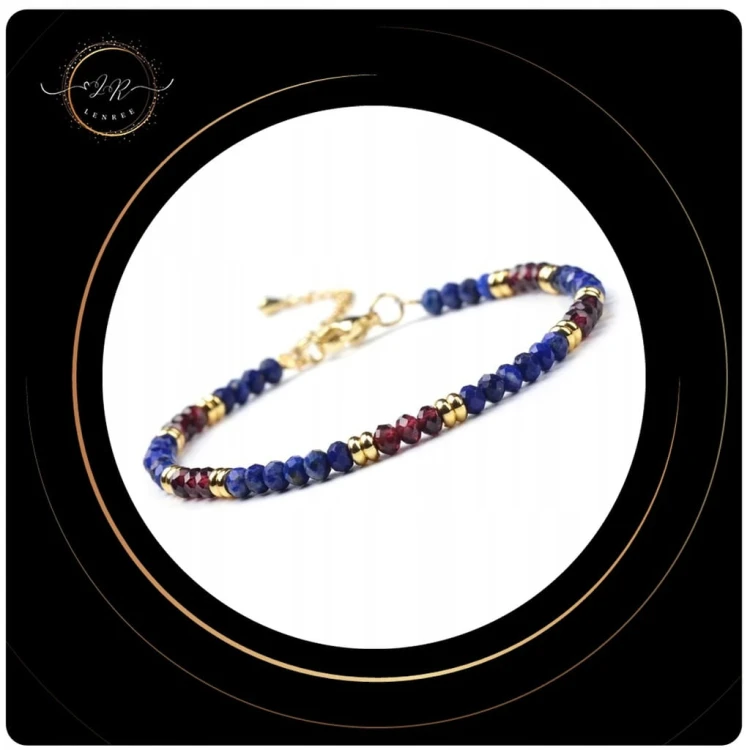 BRANSOLETKA DAMSKA ZAPINANA LAPIS LAZULI - GRANAT - KAMIENIE NATURALNE