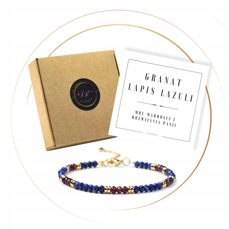 BRANSOLETKA DAMSKA ZAPINANA LAPIS LAZULI - GRANAT - KAMIENIE NATURALNE