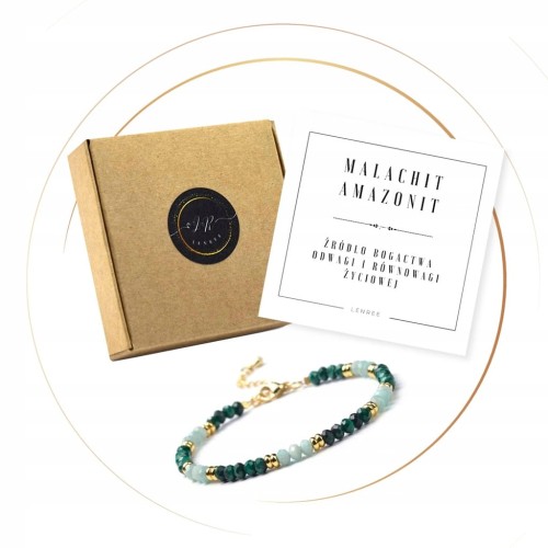 BRANSOLETKA DAMSKA ZAPINANA MALACHIT - AMAZONIT - KAMIENIE NATURALNE