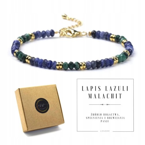 BRANSOLETKA DAMSKA ZAPINANA LAPIS LAZULI - MALACHIT - KAMIENIE NATURALNE