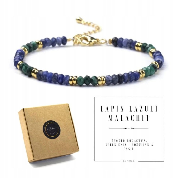 BRANSOLETKA DAMSKA ZAPINANA LAPIS LAZULI - MALACHIT - KAMIENIE NATURALNE
